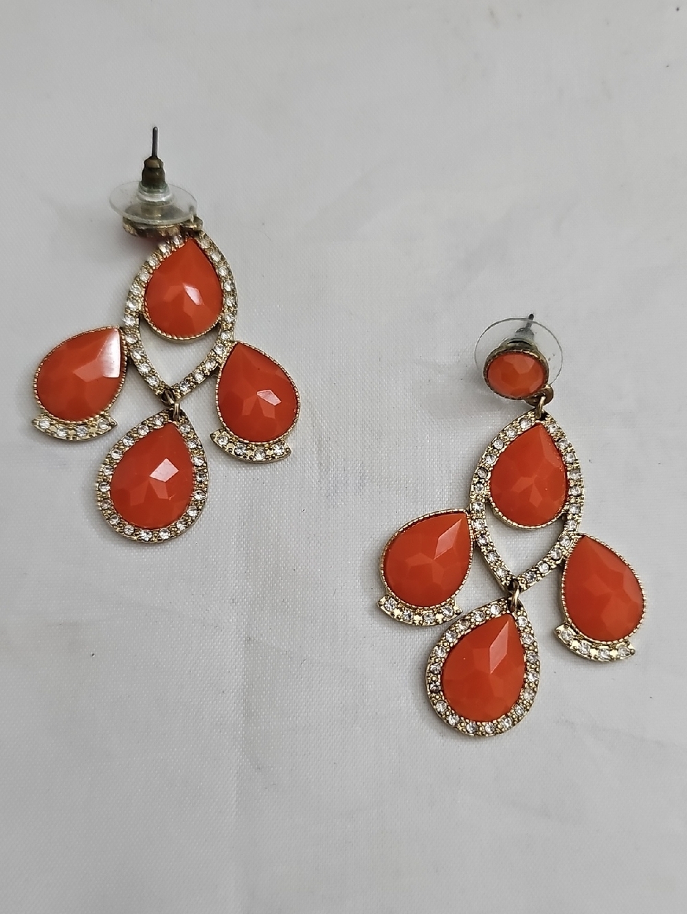 Elegant Orange Teardrop Crystal Dangle Earrings - Women Jewelry